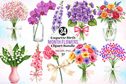 Coquette Birth Month Flowers Clipart, a Seasonal Illustration by Canvas Craft (Thumbnail 1 of 5)