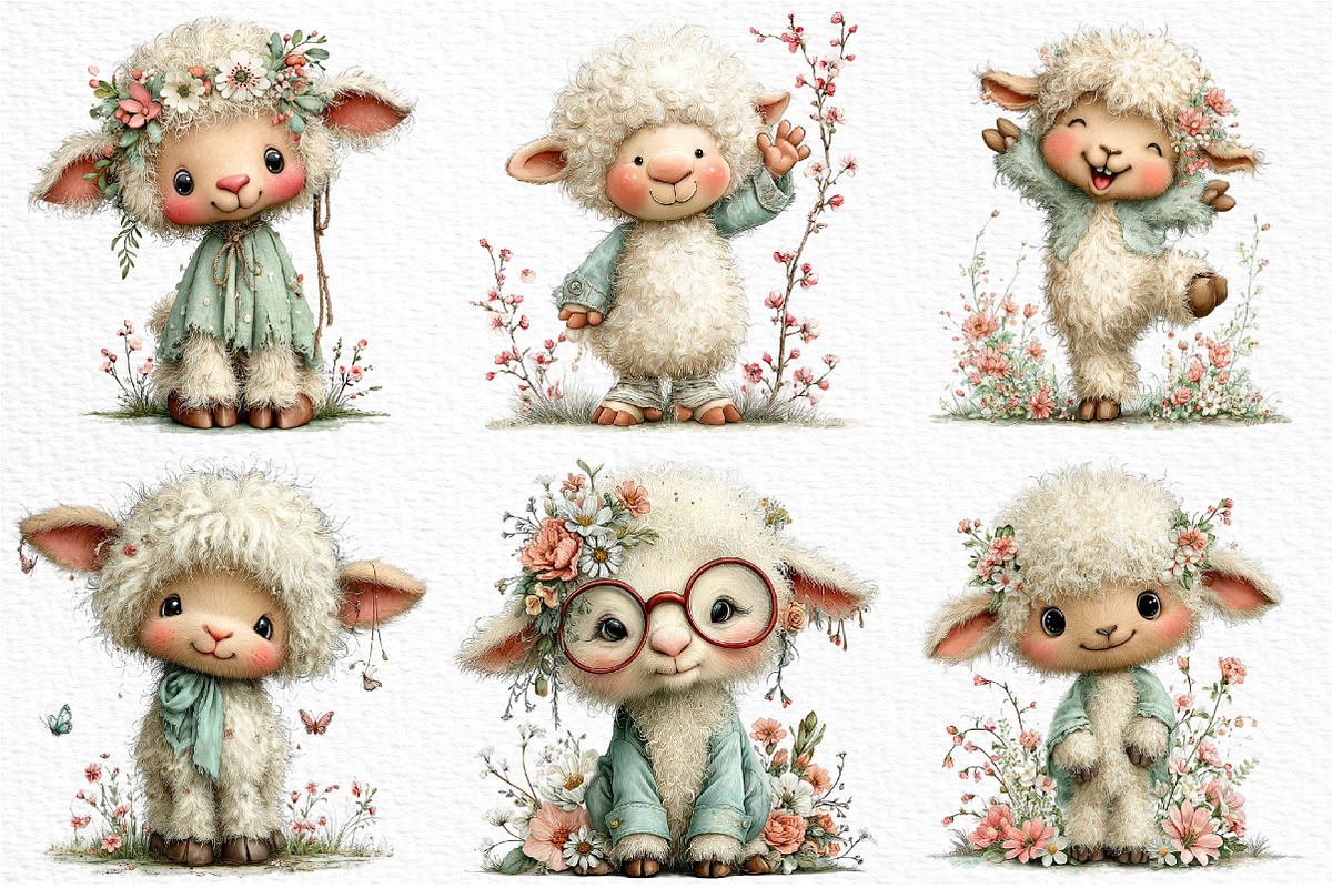 Whimsical Spring Sheep Clipart, an Illustration by Craft Nest (Photo 5 of 11)