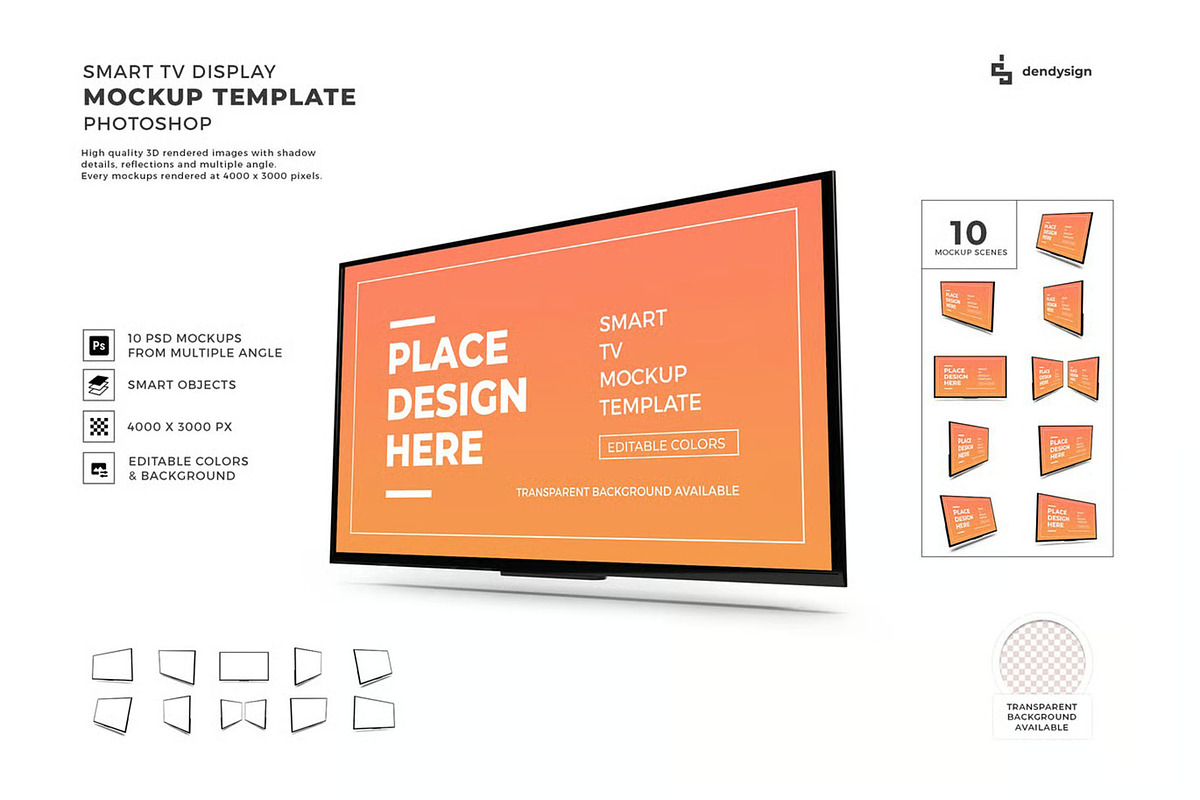 Smart TV Display Mockup Template Set, a Device Mockup by DesignRushMarket (Photo 1 of 11)