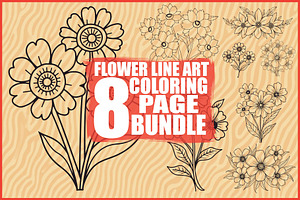 Flower Line Art Coloring Pages Bundl, an Illustration by Artivon