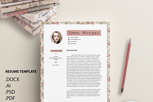 Vintage Floral CV /Resume Template M