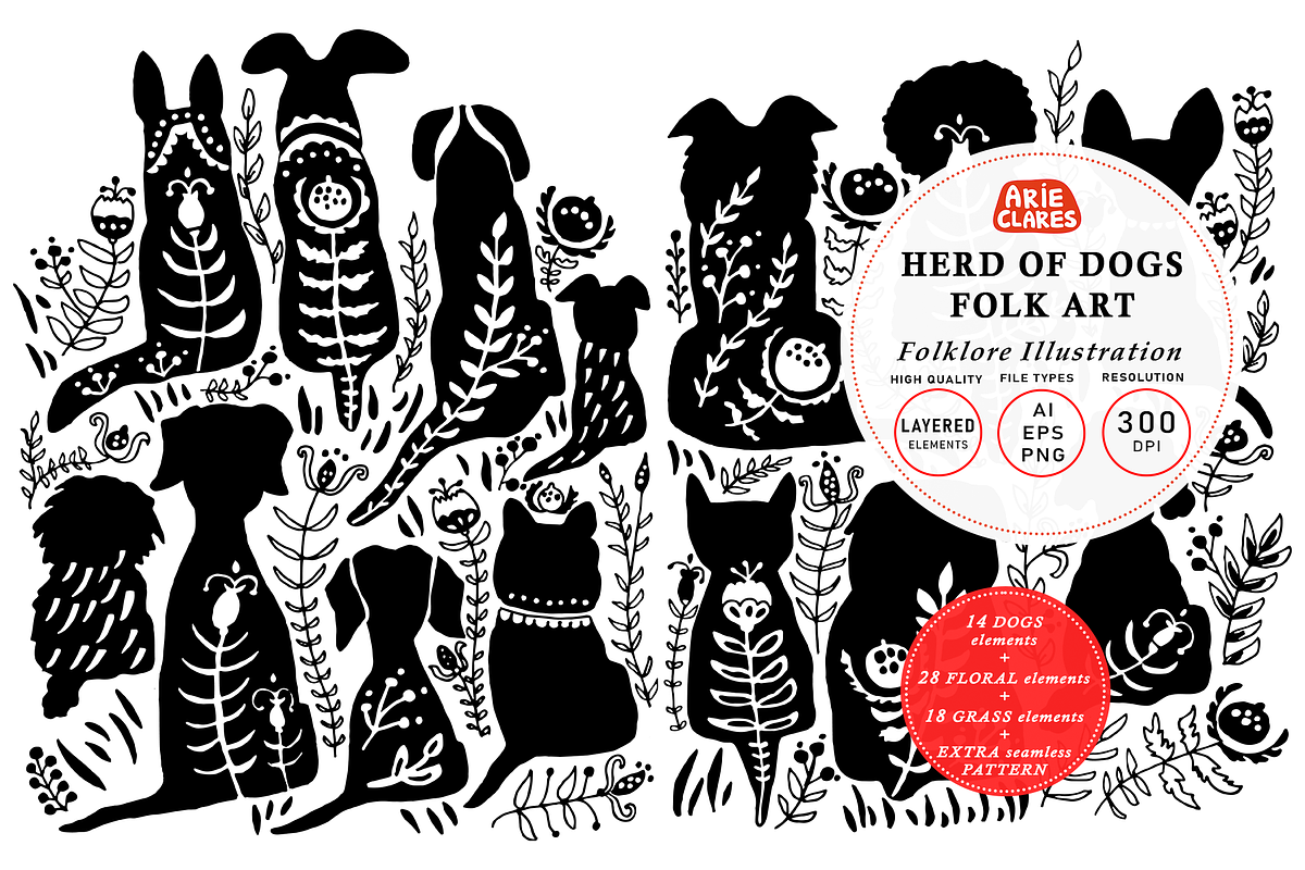 Herd of Dogs Folk Art, a Pattern Graphic by Arie Clares (Photo 1 of 12)