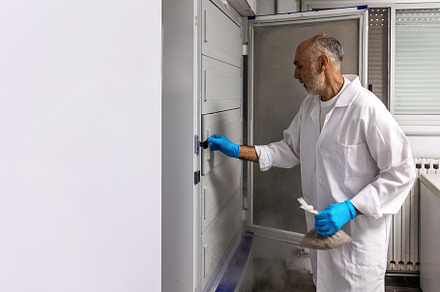 Scientist storing biological sample