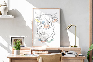 Cute Pastel Highland Cow Calf Vector, an Animal Illustration by MkStudio