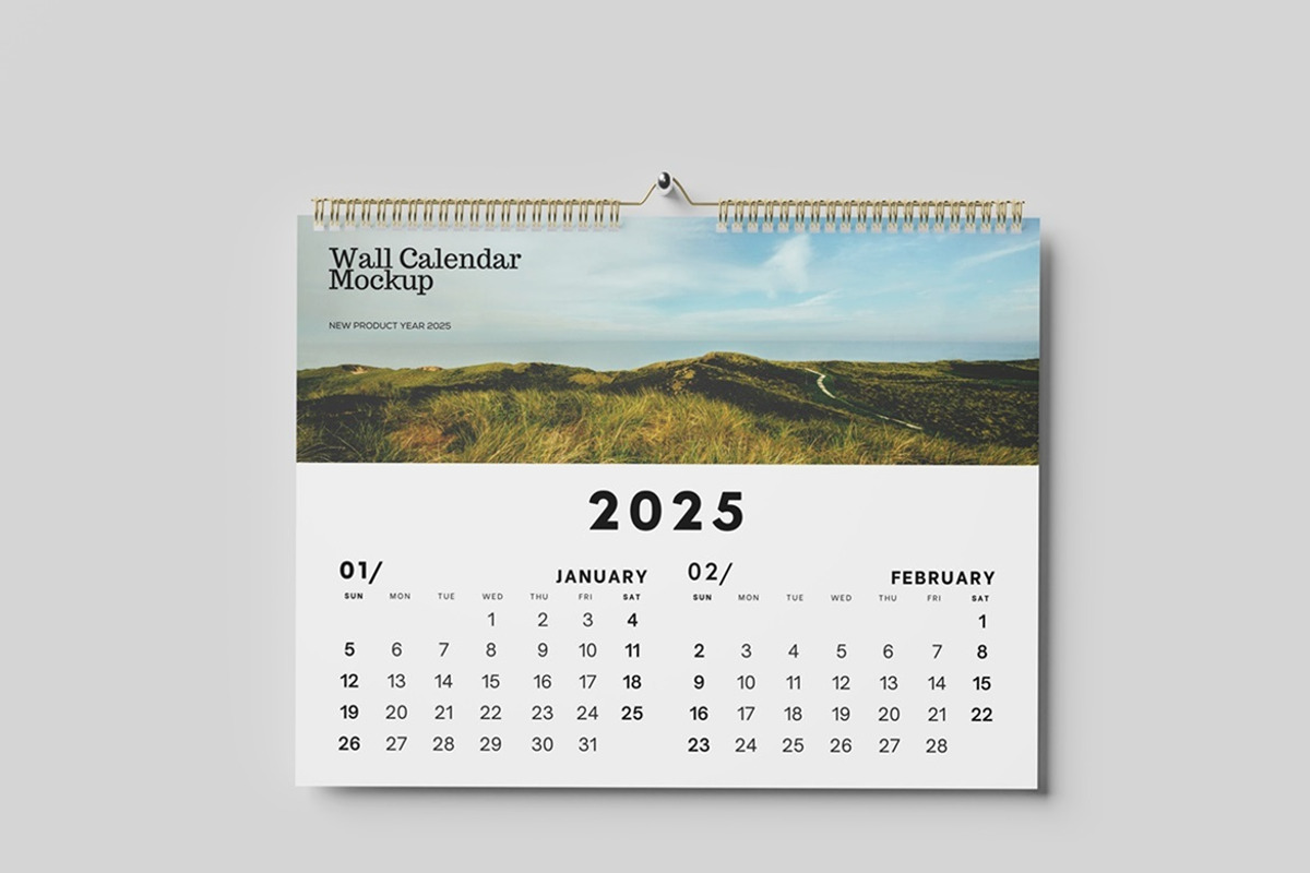 Landscape Wall Calendar Mockup, a Product Mockup by Tokobeta (Photo 6 of 9)