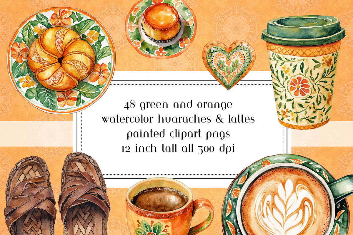 Green & Orange Watercolor Huaraches, a Graphic by AllTheKewtClipart (Photo 1 of 5)