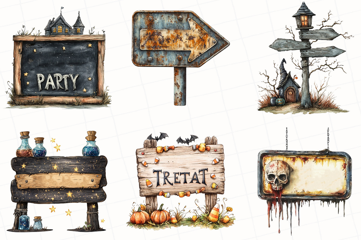 Halloween Spooky Sign Clipart, an Illustration by OK Design (Photo 4 of 5)