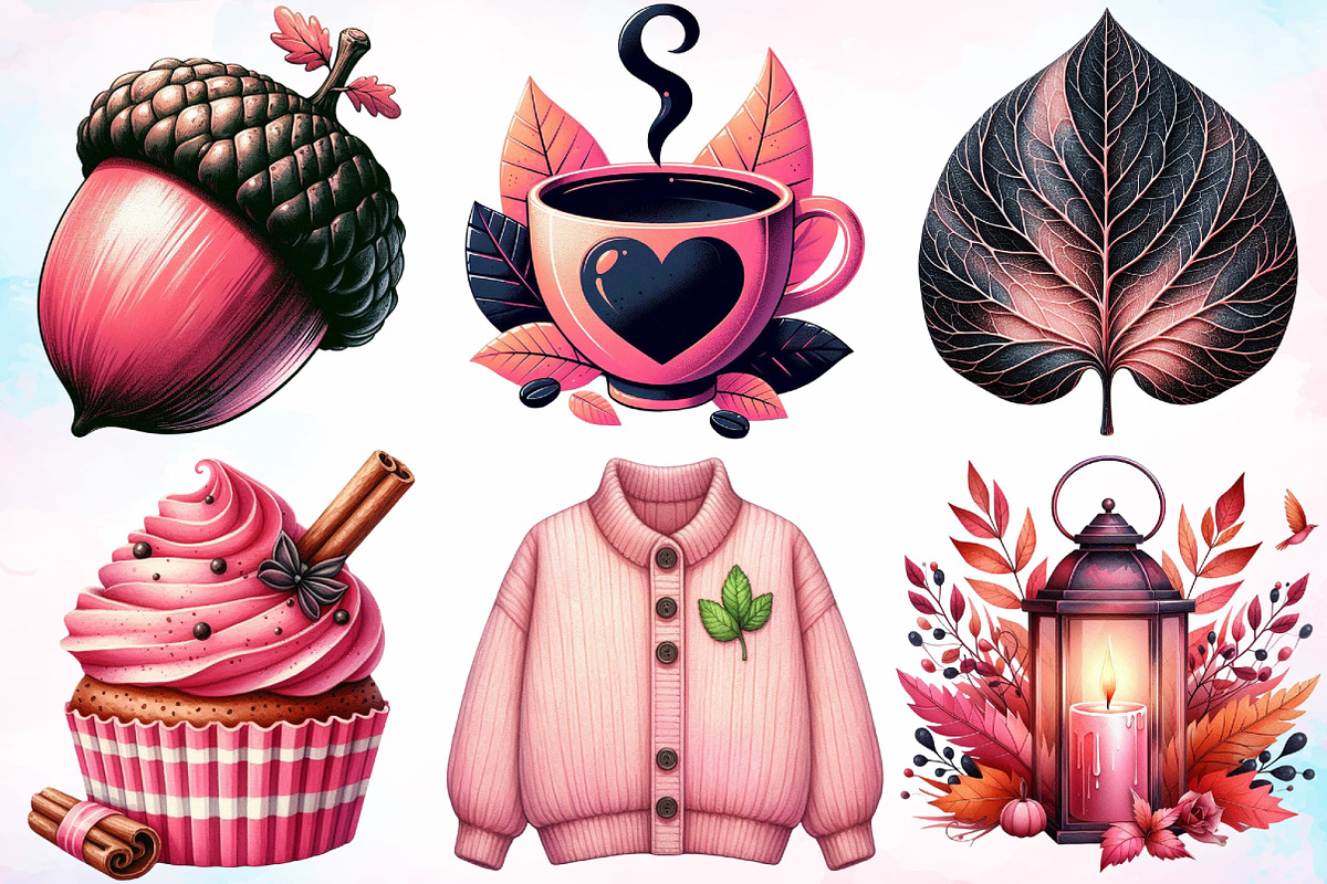 Watercolor Pink and black Autumn PNG, a Seasonal Illustration by Canvas ...