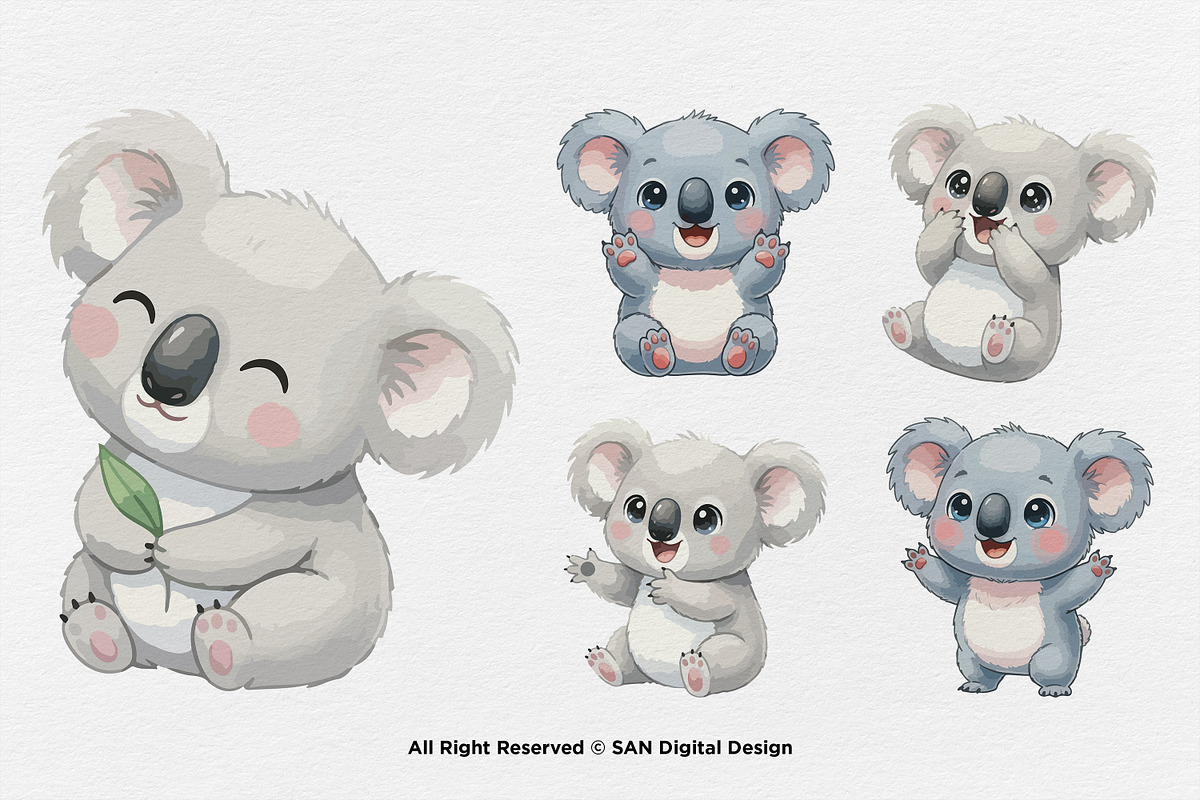 15 Bundle Watercolor Cute Koala Kids, an Animal Illustration by Morspective (Photo 5 of 8)
