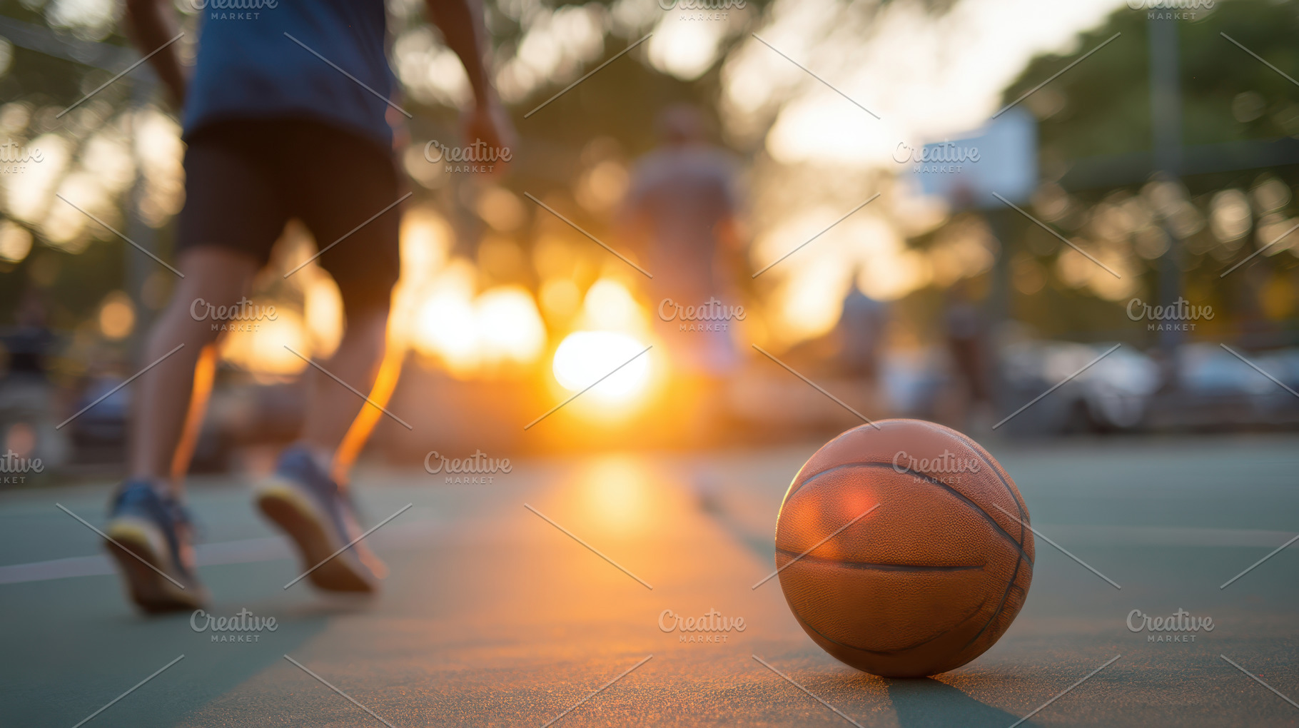 Basketball on Outdoor Court at Sunset, a Sports & Recreation Photo by AlyaAnd
