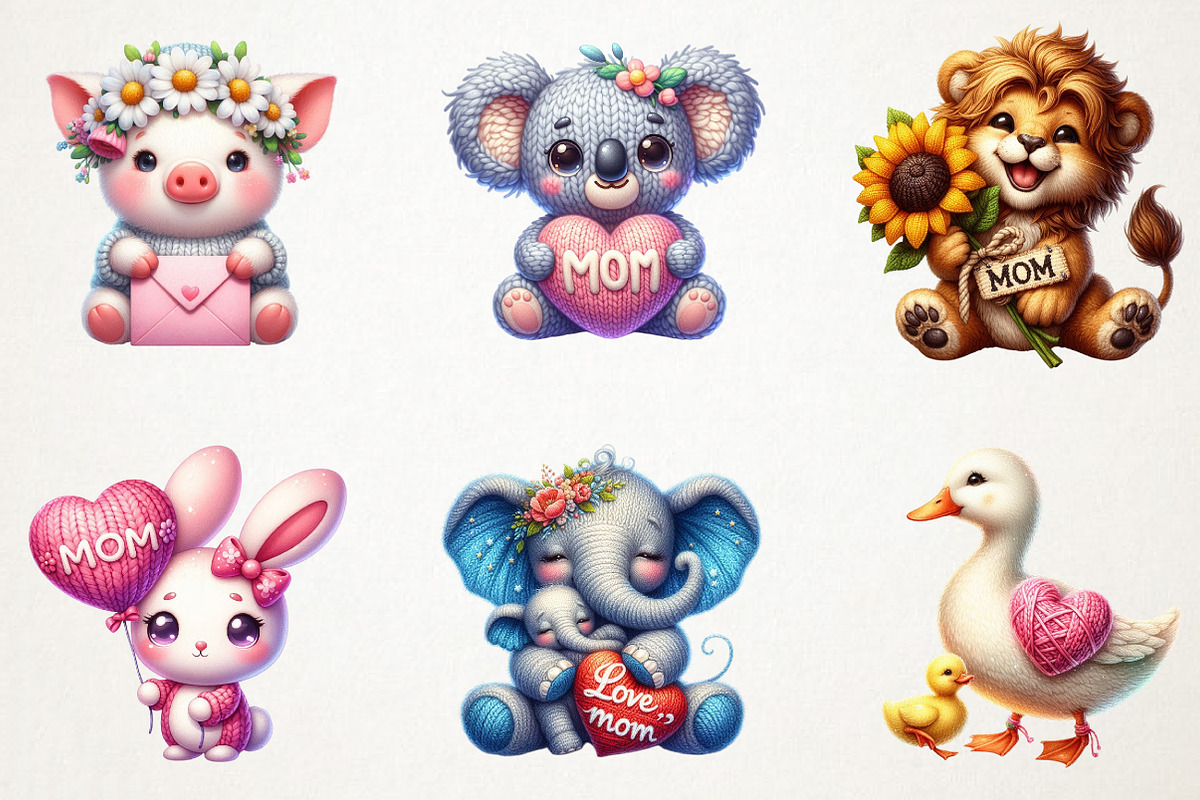 Kawaii Knitted Animals Mother's Day, an Illustration by RobertsArt (Photo 5 of 7)