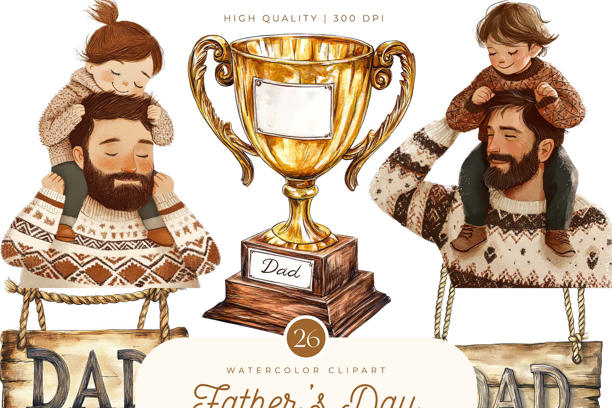 Watercolor Fathers Day Clipart, a Person Illustration by SparkyDesignsUS (Photo 1 of 10)