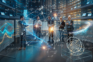 Business team interacting with digital technology, a Technology Photo by DanFLCreativo