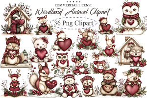 Valentine Woodland Animal Clipart, an Illustration by designcity5