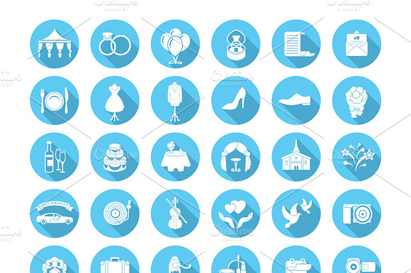 Round Flat Wedding Icons