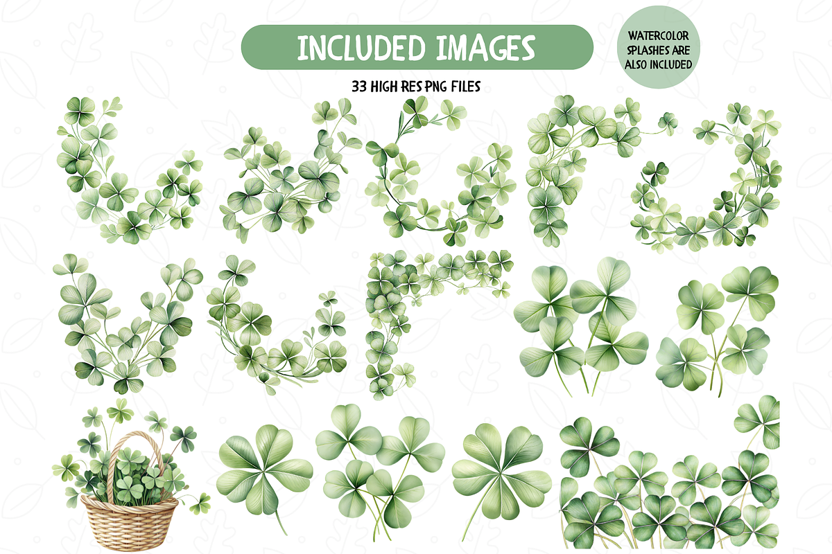 Watercolor Shamrock Clipart Bundle, an Illustration by TatiMockup (Photo 2 of 4)
