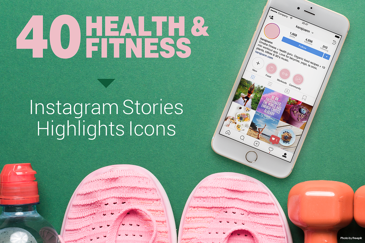 40 Health & Fitness Insta Stories, a Social Media Template by Em & Dash (Photo 1 of 6)