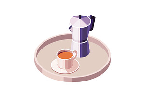 Isometric Geyser Coffee Maker & Cup