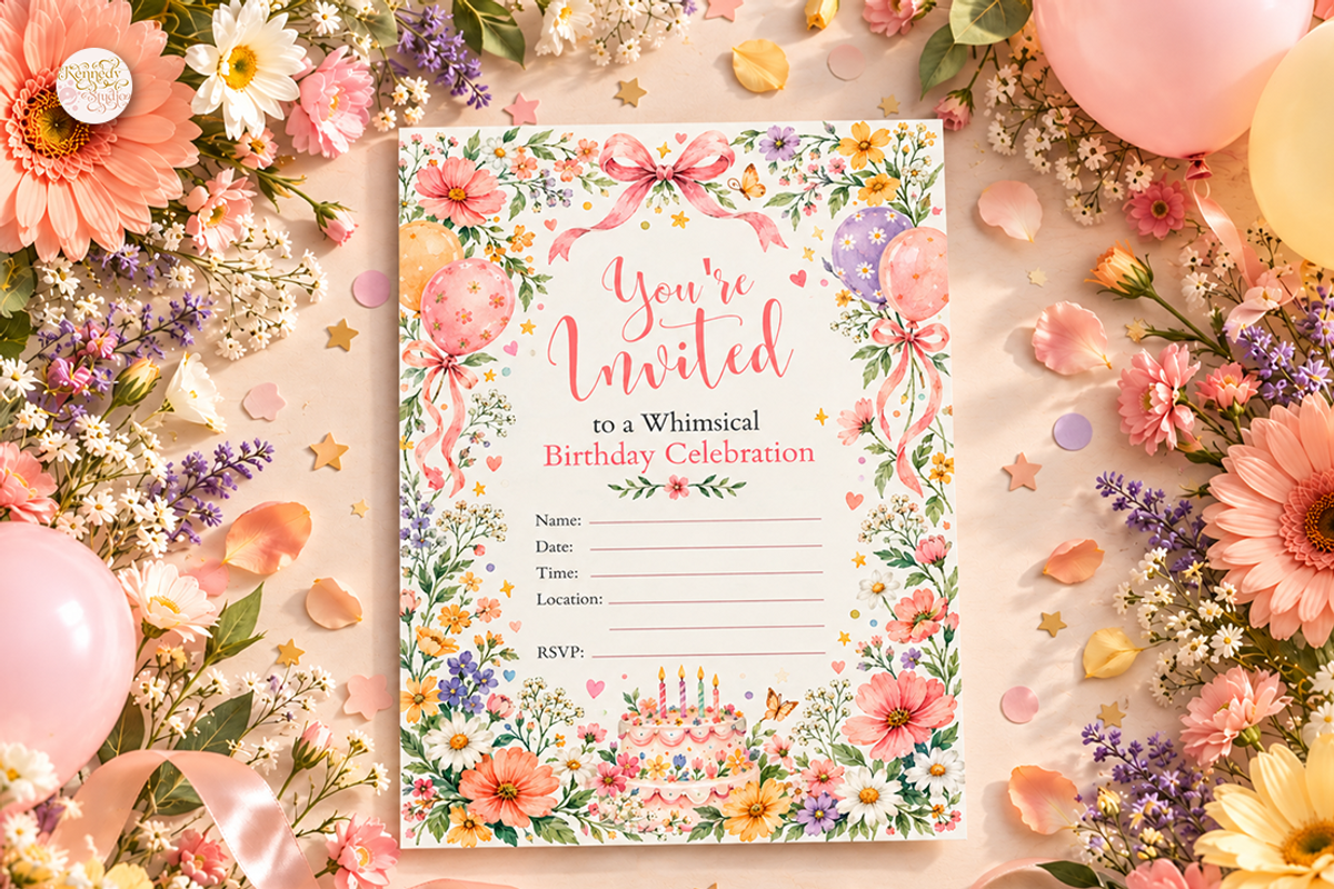 Floral Birthday Canva Invitation, a Marketing Template by KennedyStudio (Photo 2 of 6)