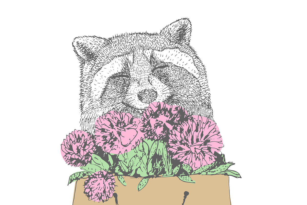 raccoon with flowers, an Animal Illustration by Danya (Photo 2 of 2)
