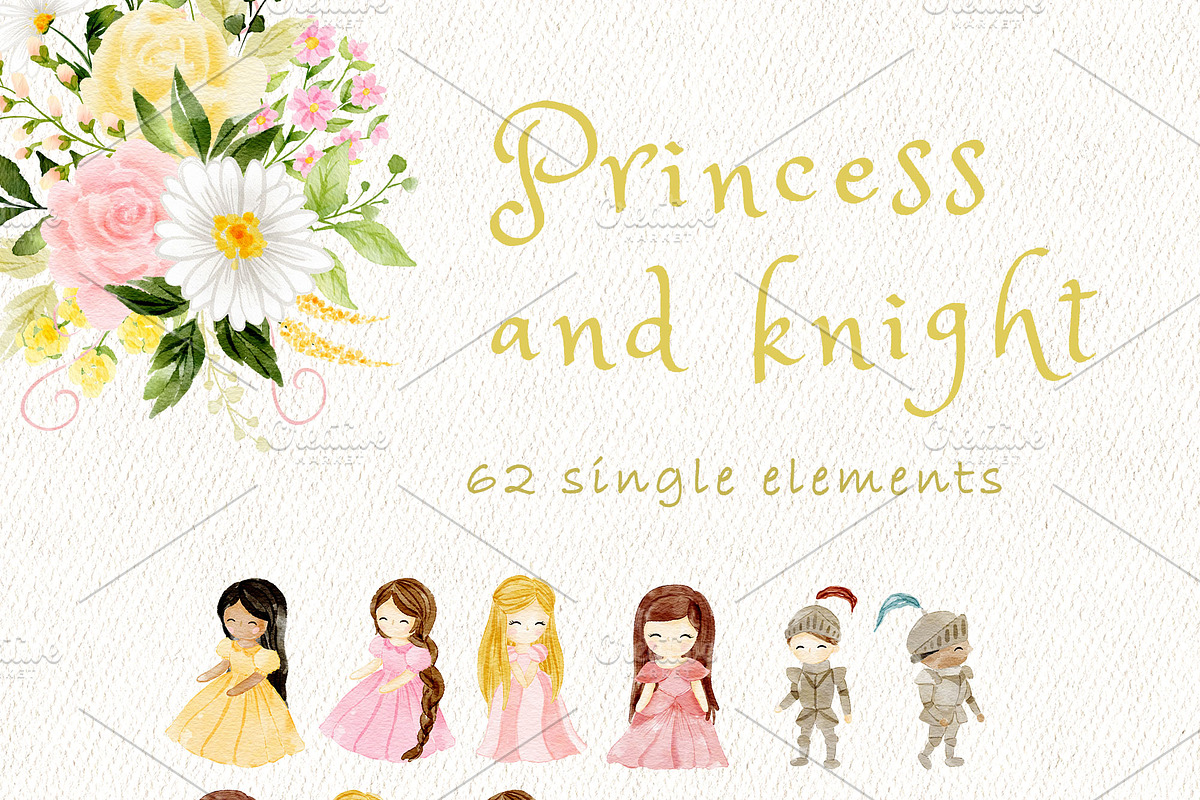 Princess and knight clipart, a Decorative Illustration by heyiamalice (Photo 7 of 13)