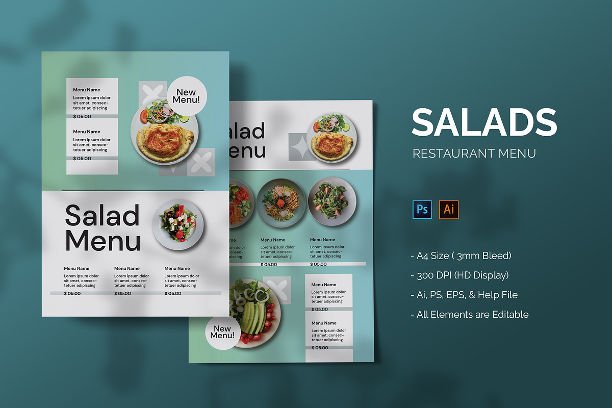 Salads - Restaurant Menu, a Print Template by StreaksideStd (Photo 1 of 2)