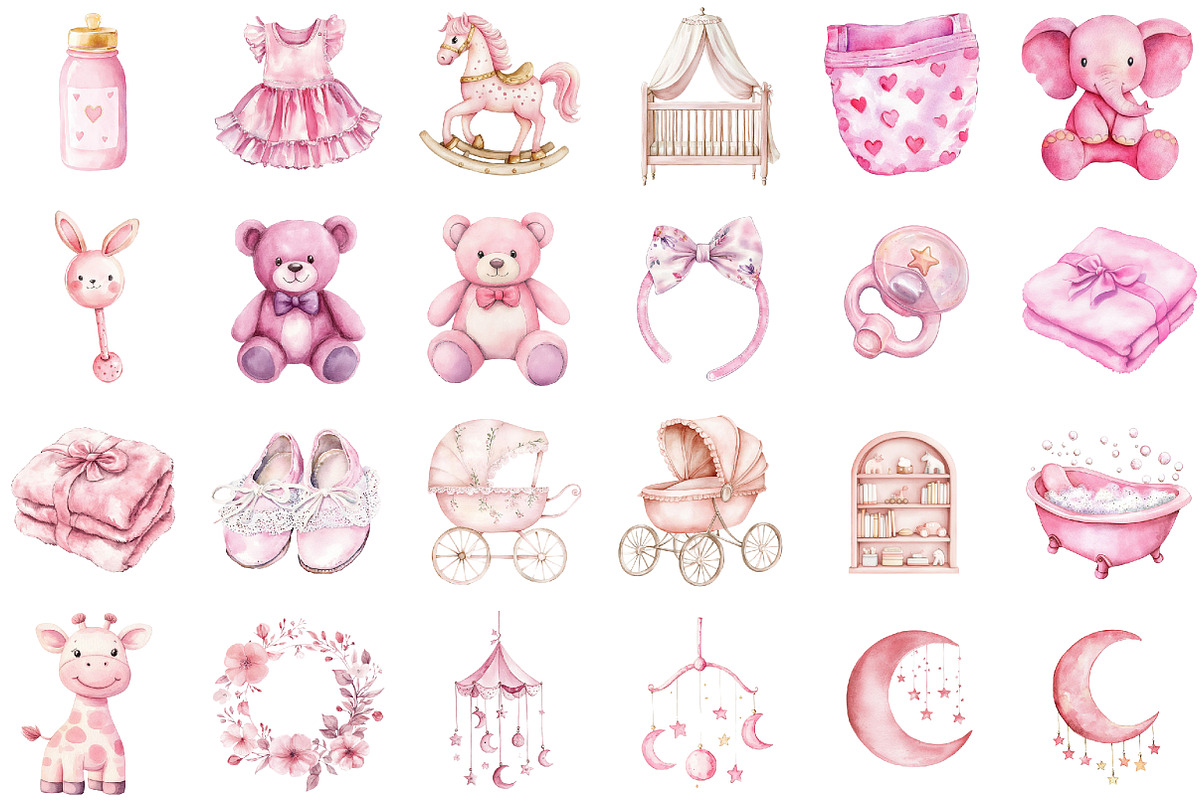 Pink Baby Girl Nursery Clipart, an Illustration by Sublimation Artist (Photo 2 of 6)