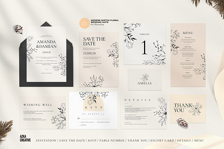 Modern Sketch Floral Wedding Suite, an Invitation Template by Azka Creative