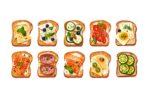 Top view crunchy toasts cartoon, a Food Illustration by Valerie Bodnar