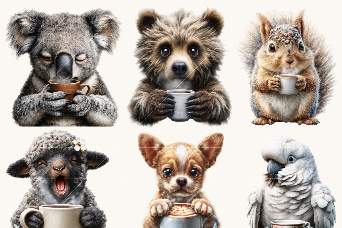 Animals with Coffee Clipart, an Animal Illustration by Design Scotch (Photo 2 of 9)