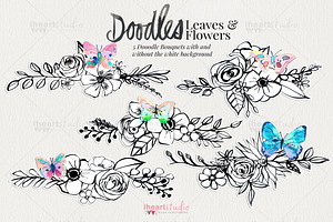 Doodle Leaves And Flowers