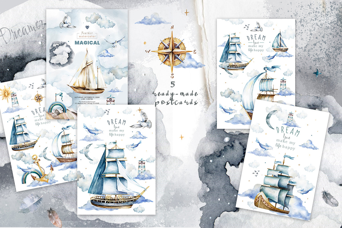 Ship. Dream adventure.Watercolor set, an Illustration by Ann Art Houze (Photo 6 of 8)
