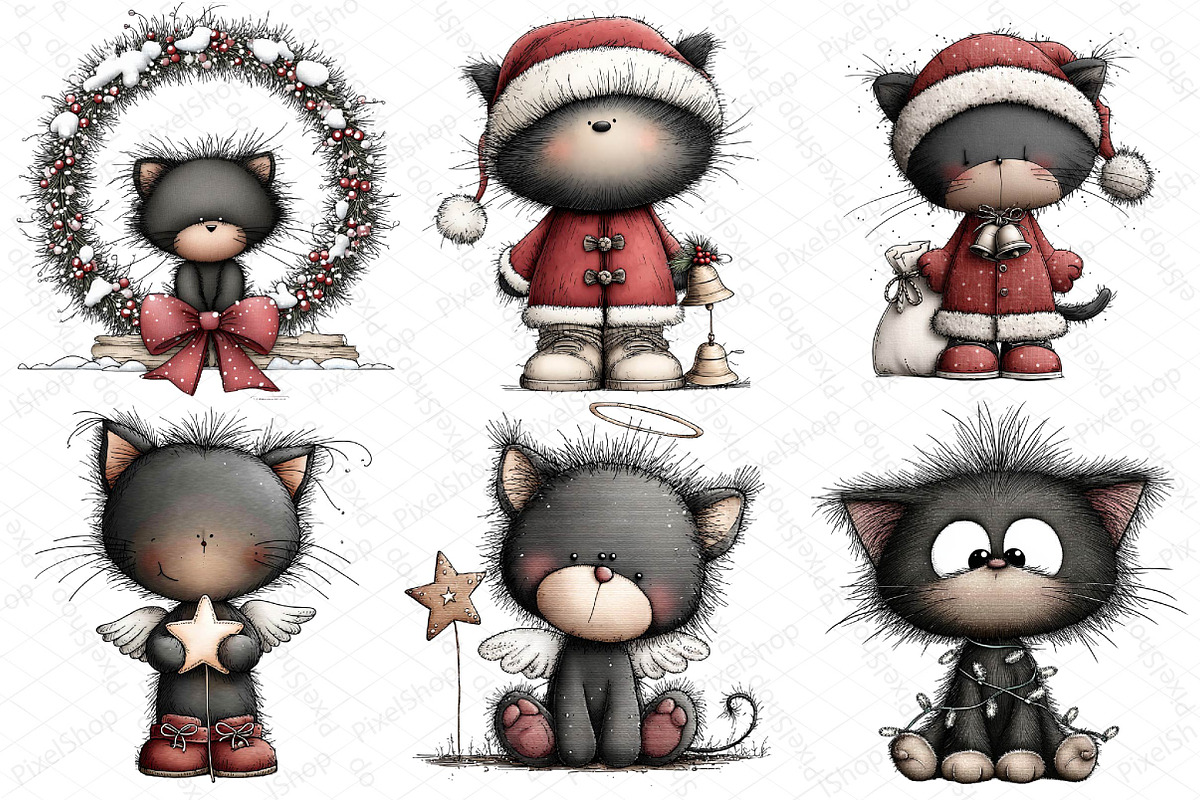 Whimsical Christmas Black Cat Clipar, an Illustration by DreamPrint404 (Photo 5 of 6)