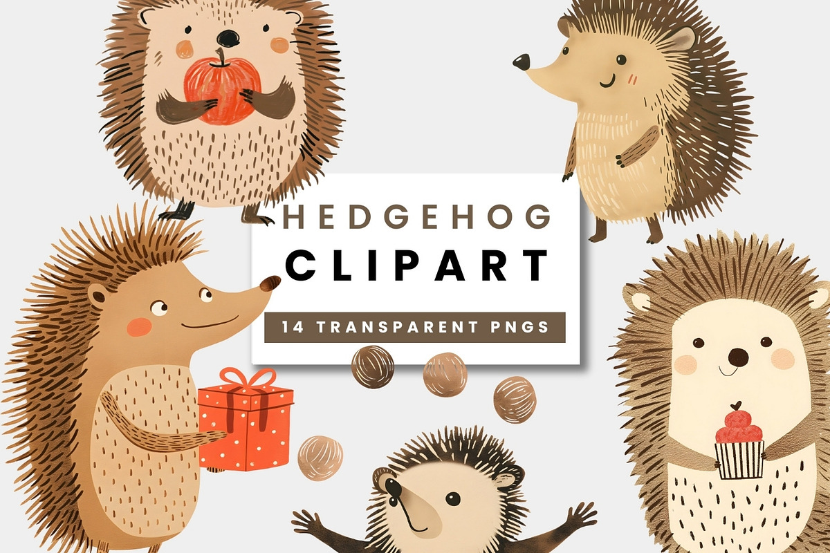 Part Hedgehogs with Gifts PNG, an Animal Illustration by ClipCraft (Photo 1 of 9)