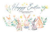 Happy Easter Watercolor Easter Bunny, an Animal Illustration by AlineArtStore (Thumbnail 1 of 11)