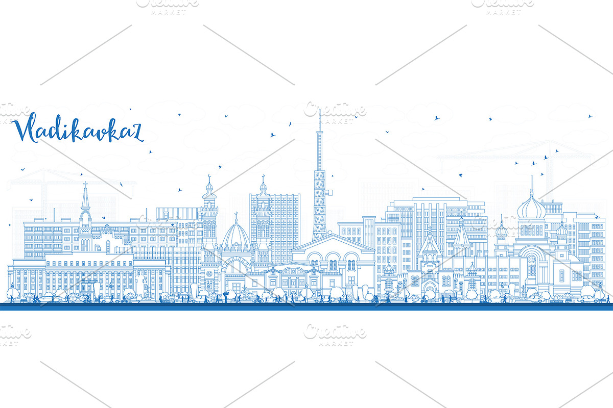 Outline Vladikavkaz Russia city., an Illustration by Booblgum