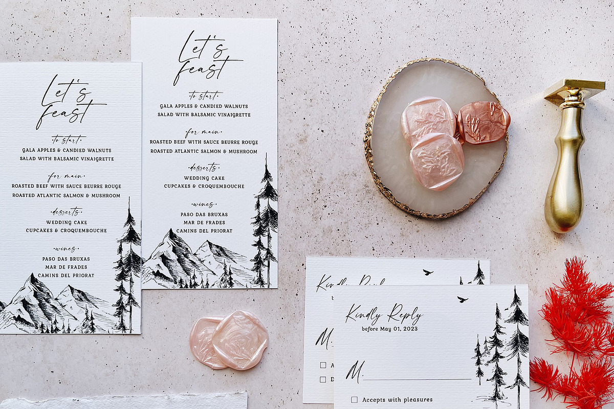 Mountain Forest Wedding Suite, an Invitation Template by BlueRobinDesignShop (Photo 5 of 16)