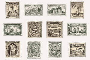 Vintage Postage Stamps Set.