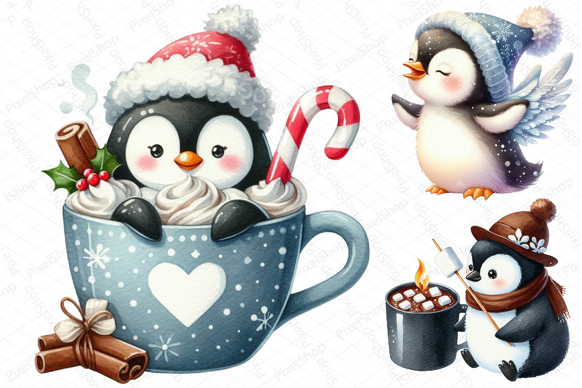 Cute Christmas Penguin Clipart, an Illustration by DreamPrint404 (Photo 3 of 4)
