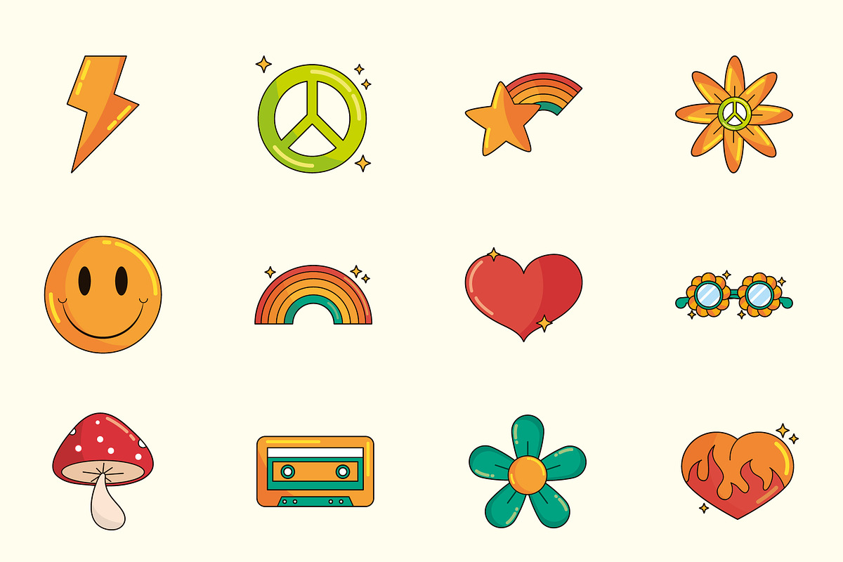 Groovy Retro Icons Set