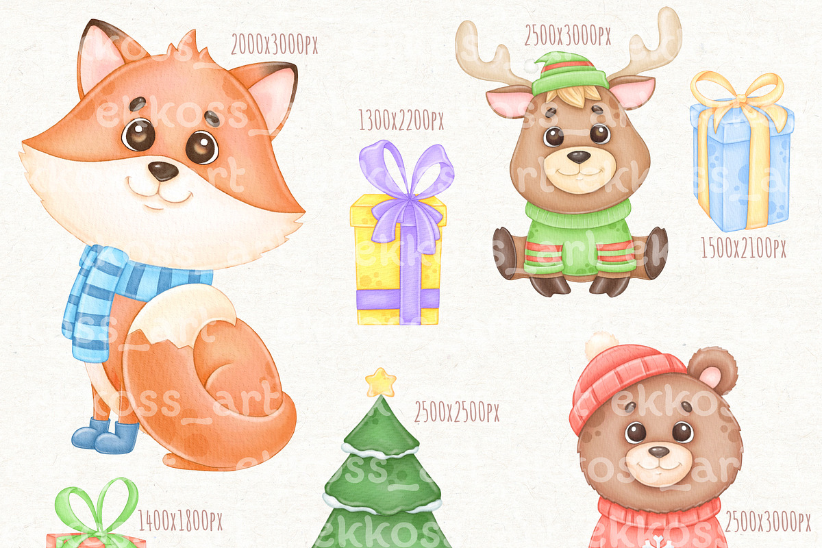 Christmas Winter Animals Clipart, an Animal Illustration by ekossa_art (Photo 3 of 7)