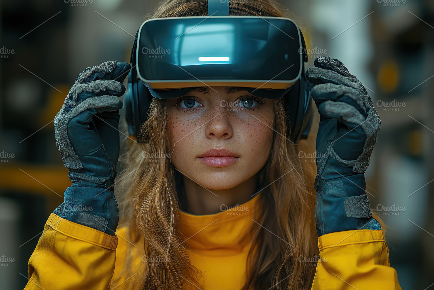 Young woman wearing virtual reality, a Photo by Tanuart