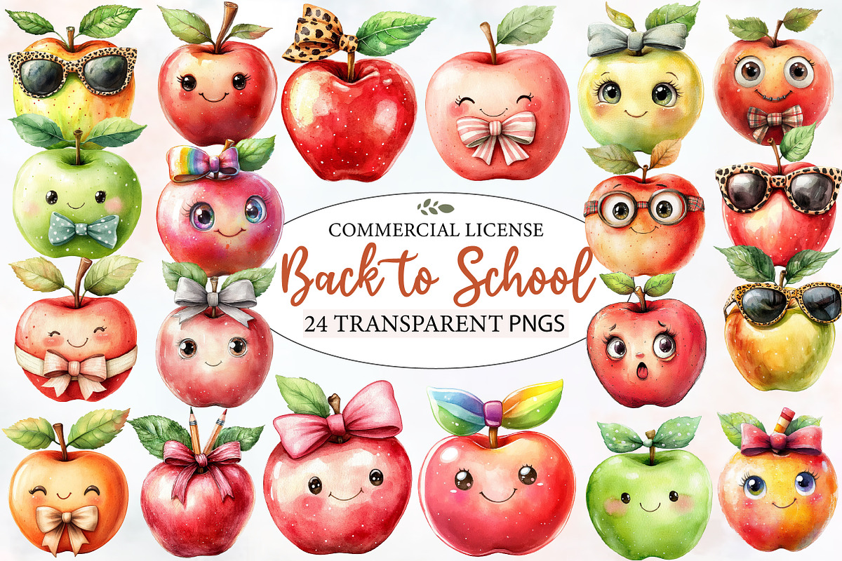 Back to School Funny Apple Clipart, an Illustration by Designworld (Photo 1 of 6)