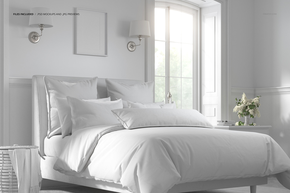 Cottage Style Bedroom Bedding Mockup, a Household Mockup by creatsy5 (Photo 2 of 5)