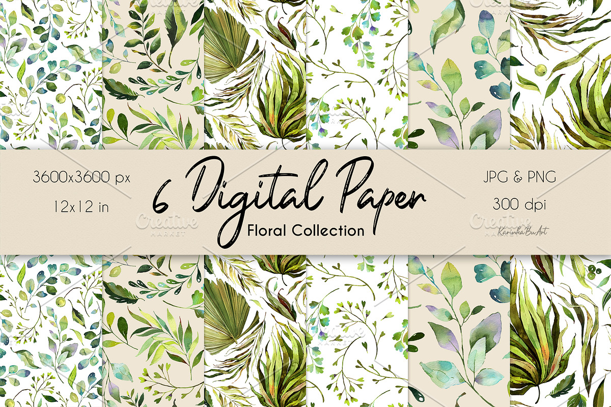 Watercolor Greenery Leaves 77PNG kit, an Illustration by KarinkaBU (Photo 6 of 10)