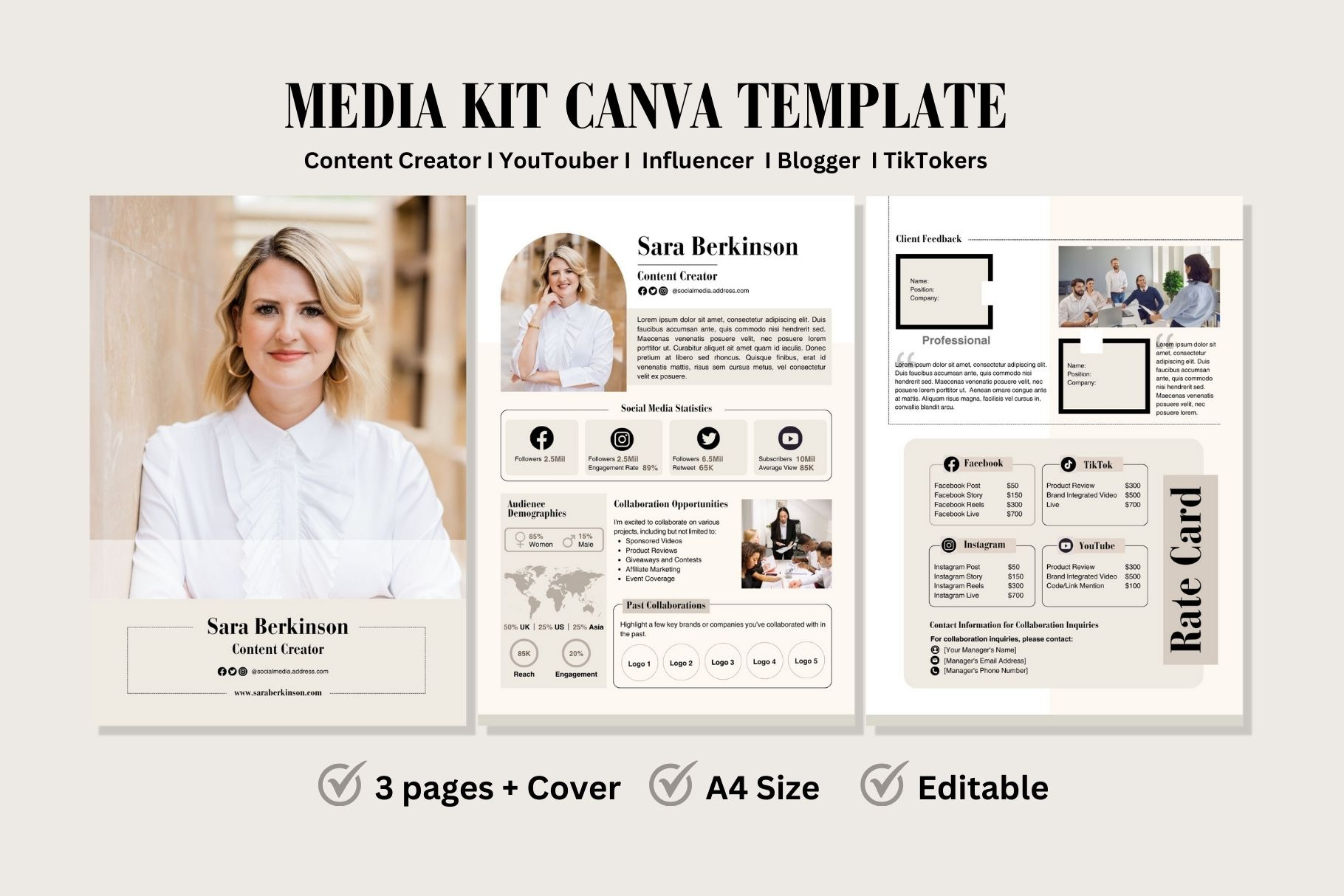 Media Kit Canva Template by Oshin Design | Creative Market