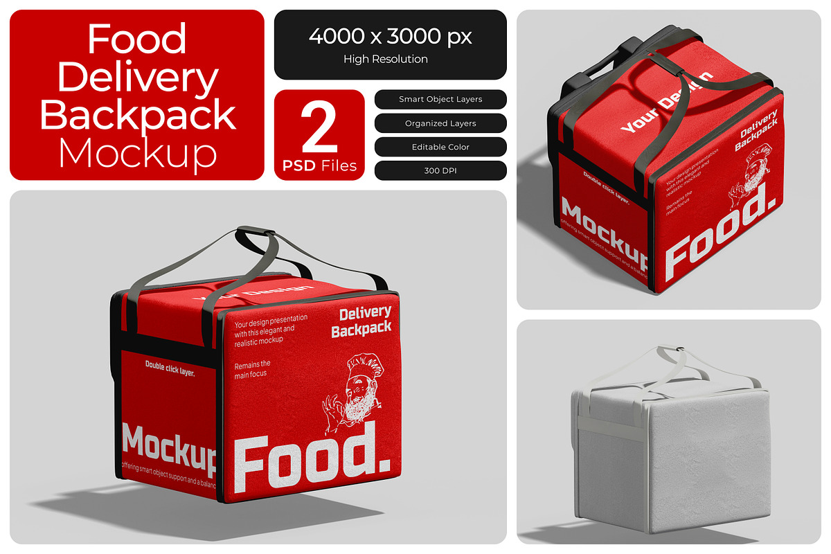 Food Delivery Backpack Mockup, a Product Mockup by Bartama Graphic (Photo 1 of 3)
