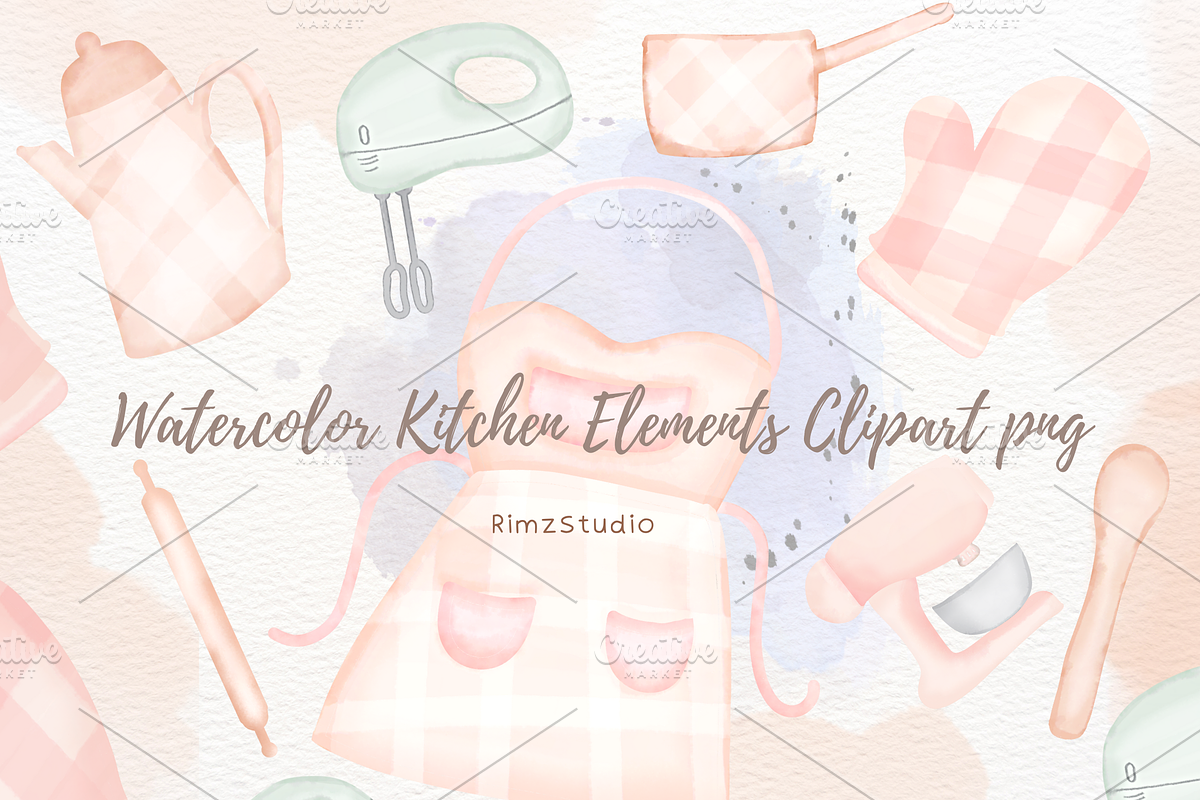 Watercolor BAKERY ELEMENT clipart, a Food Illustration by RimzStudio (Photo 1 of 4)