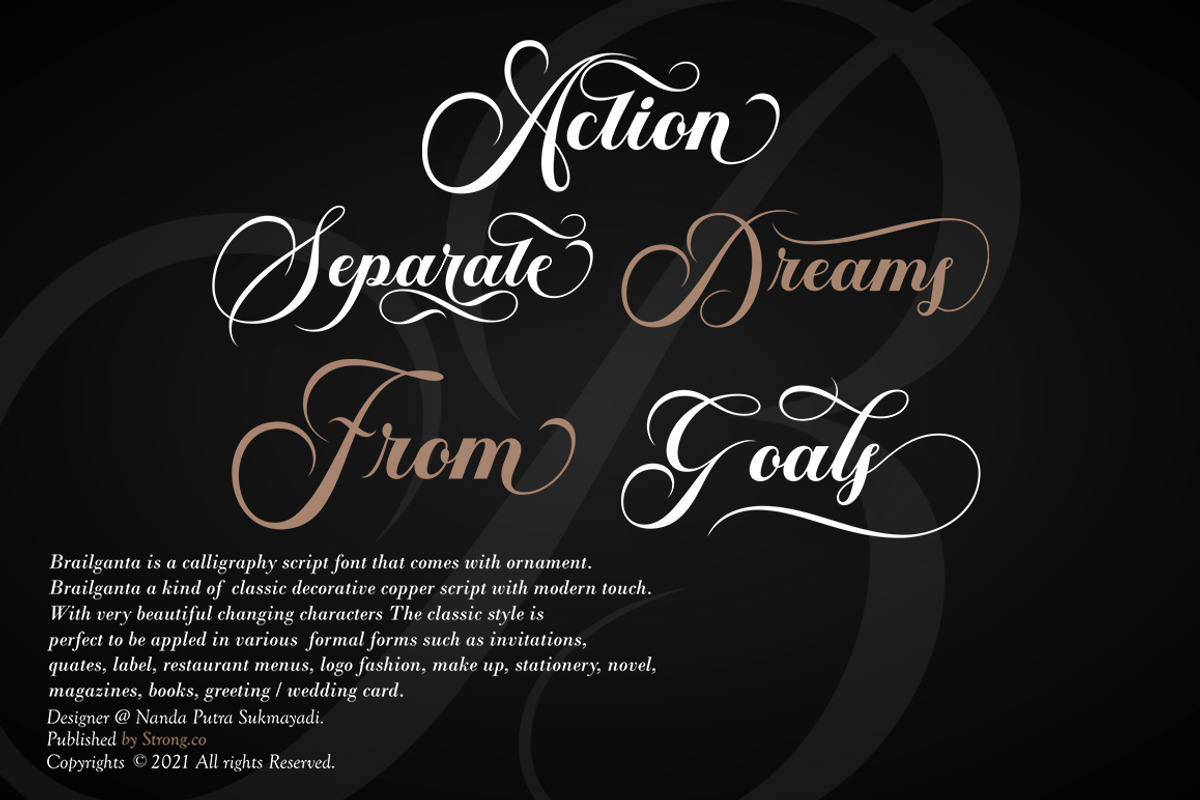 Brailganta Script, a Script Font by Strong.co (Photo 9 of 12)