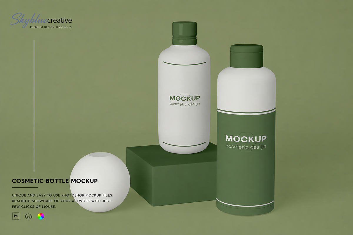 Cosmetics Dispenser Bottles Mockup, an Advertising Mockup by skybluecreative (Photo 1 of 2)
